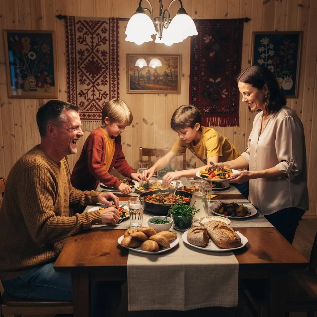 Mājīga terase ar dabīgiem koka elementiem un siltu apgaismojumu, kas aicina pavadīt laiku ārā.